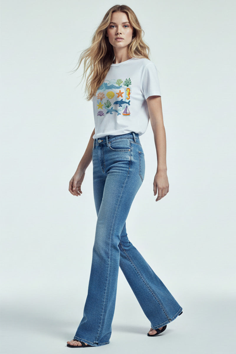 Sea Life Mosaic Embroidered T-Shirt