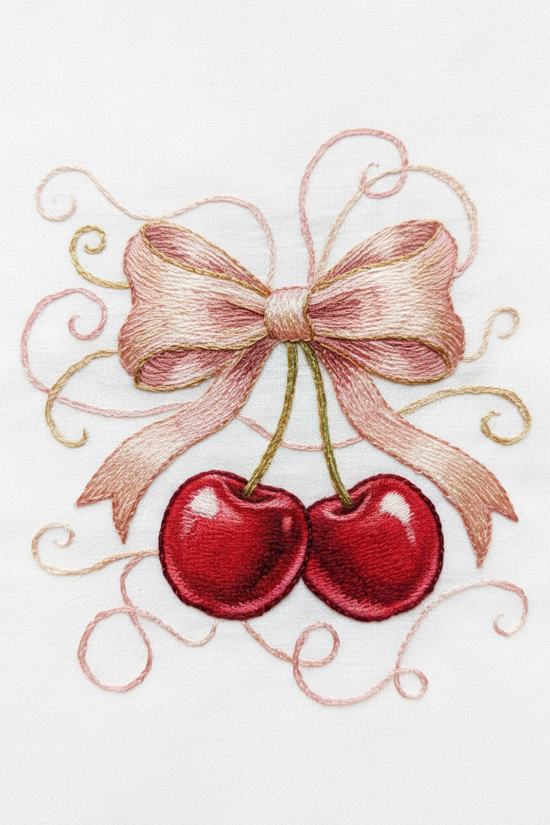 Cherry Bow Embroidered T-Shirt