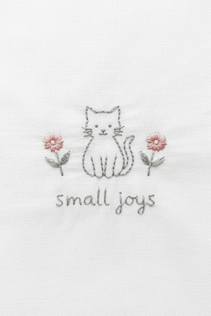 Small Joys Cat Embroidered T-Shirt