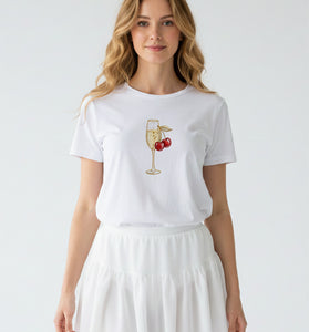 Cherry Champagne Embroidered T-Shirt