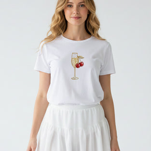 Cherry Champagne Embroidered T-Shirt