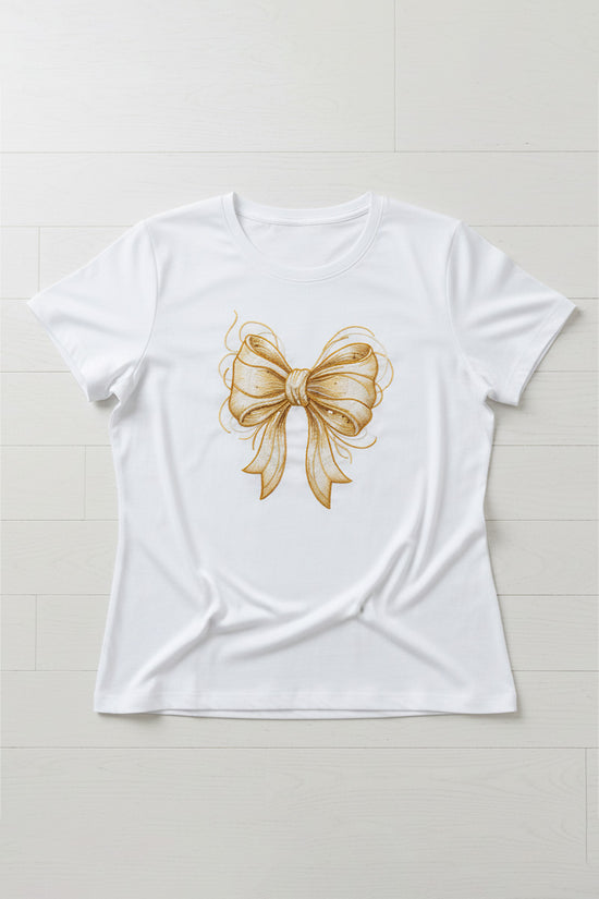 Golden Bow Embroidered T-Shirt