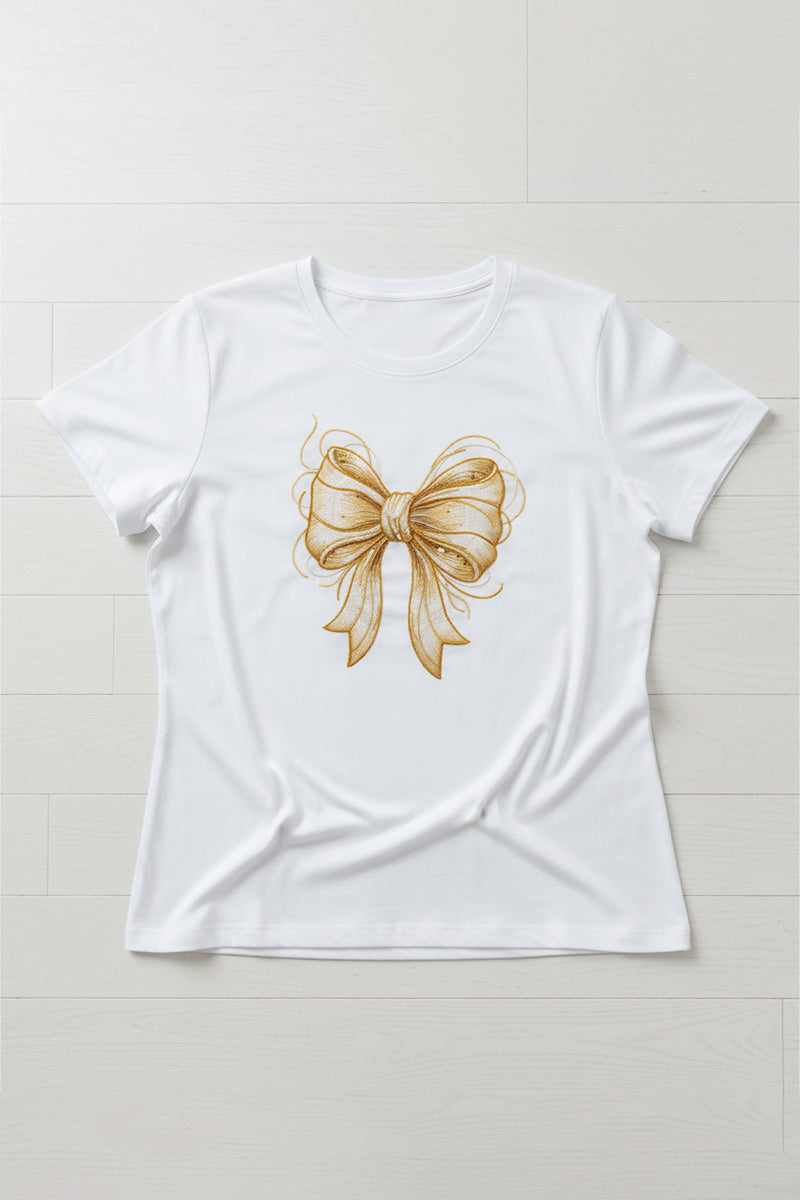 Golden Bow Embroidered T-Shirt
