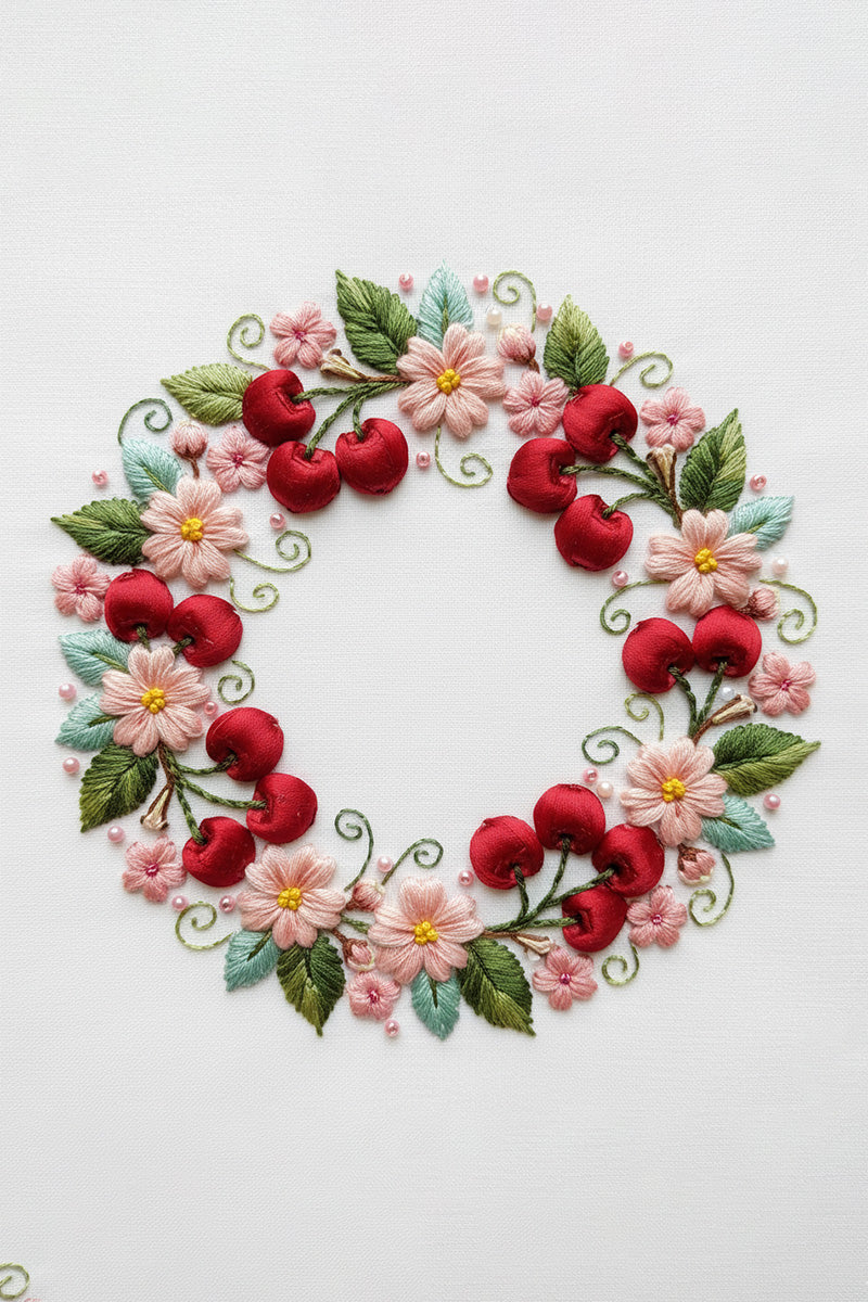 Cherry Wreath Embroidered T-Shirt