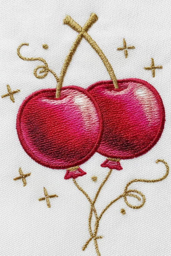 Golden Cherry Spark Embroidered T-Shirt