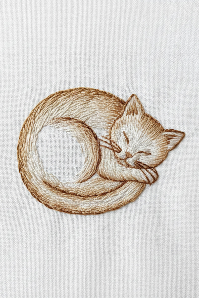 Golden Nap Cat Embroidered T-Shirt