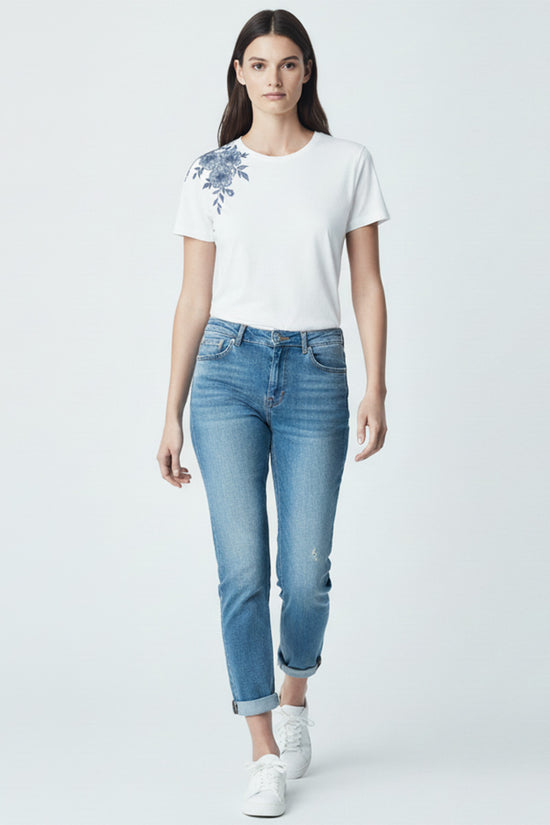 Floral Shoulder Embroidered T-Shirt