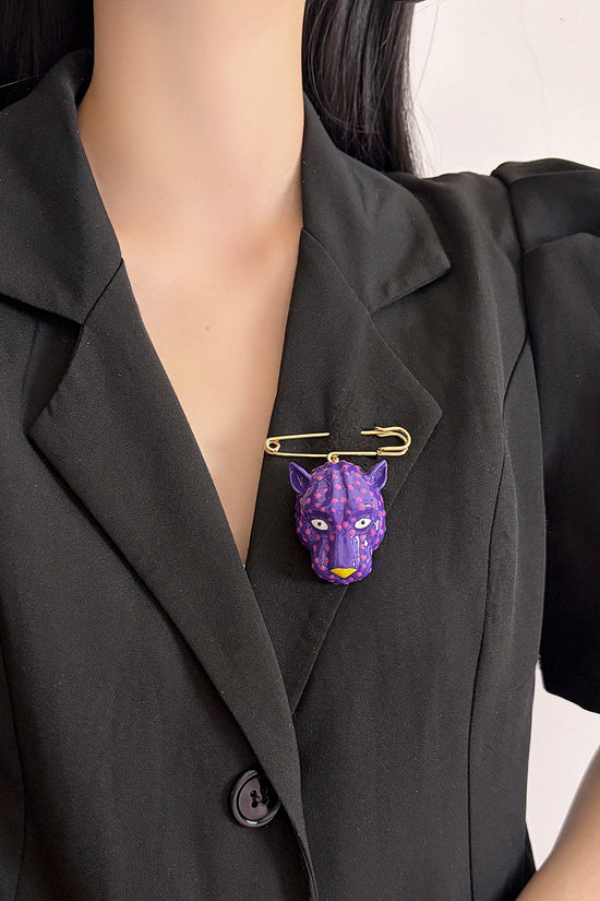 Leopard Head Safety Pin Brooch