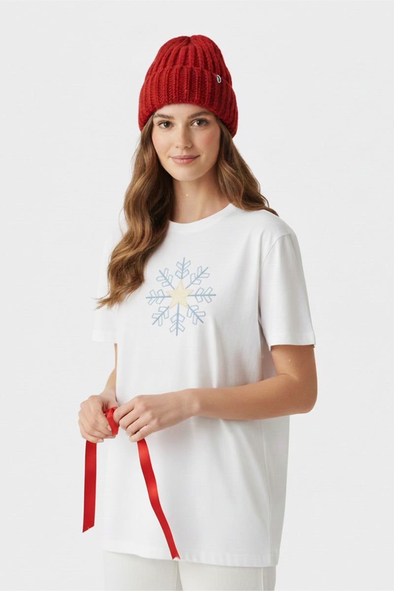 Golden Star Snowflake Embroidered T-Shirt