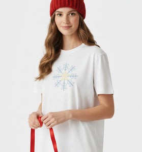 Golden Star Snowflake Embroidered T-Shirt