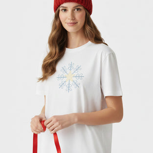 Golden Star Snowflake Embroidered T-Shirt