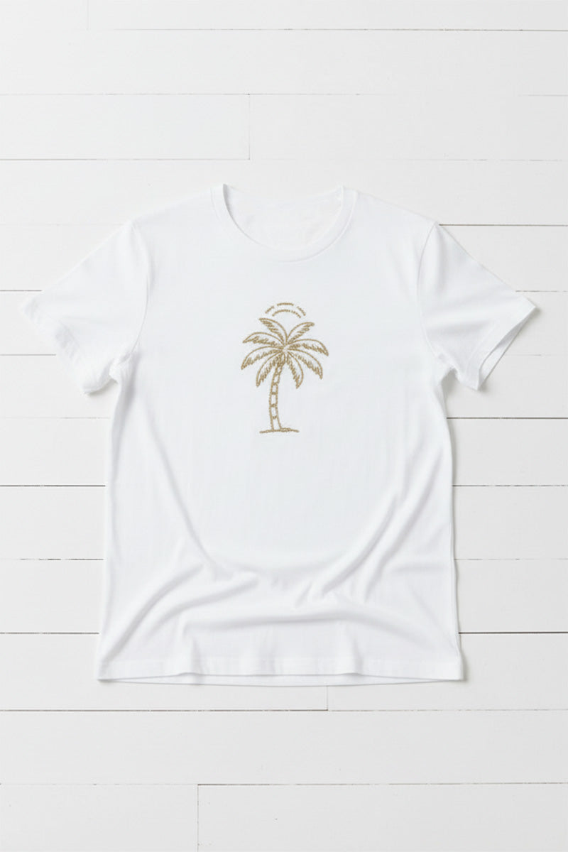 Golden Palm Embroidered T-Shirt