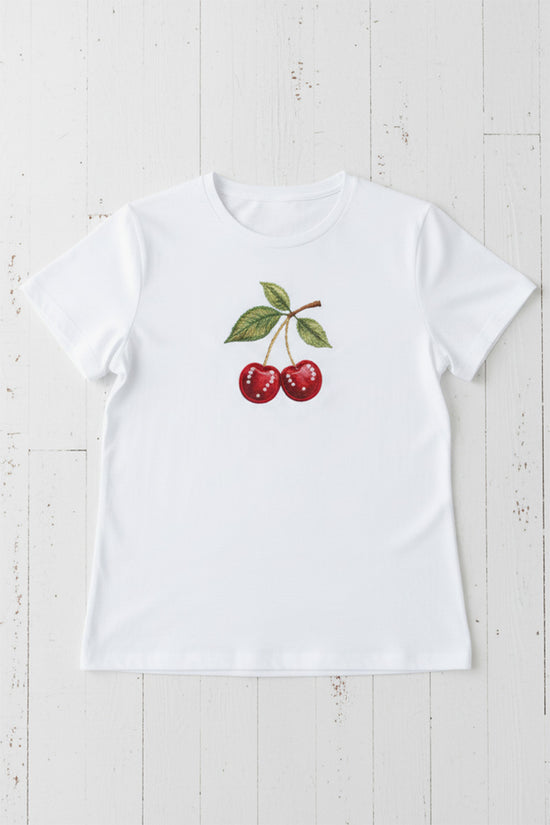 Cherry Leaf Embroidered T-Shirt