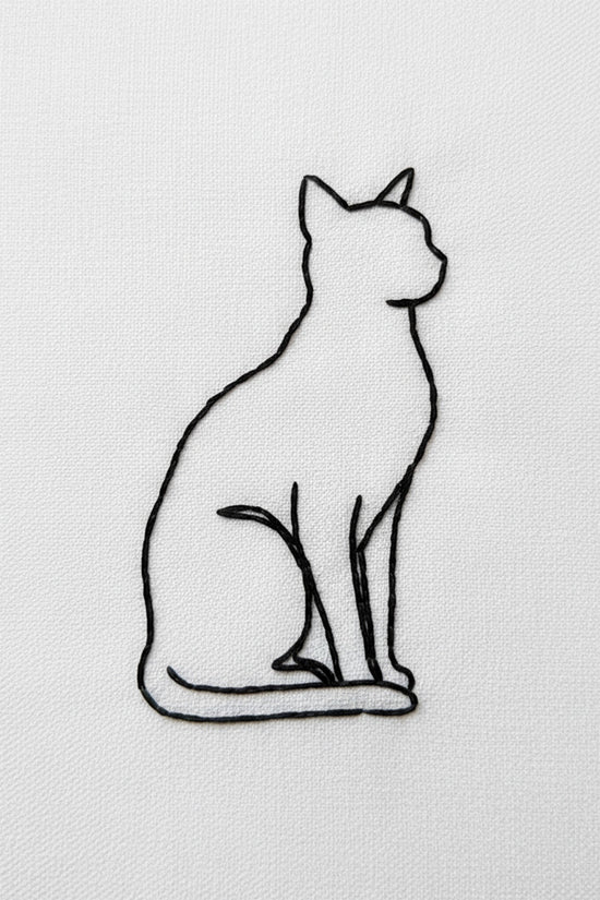Minimal Cat Outline Embroidered T-Shirt
