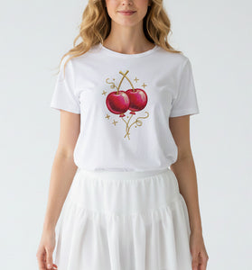 Golden Cherry Spark Embroidered T-Shirt