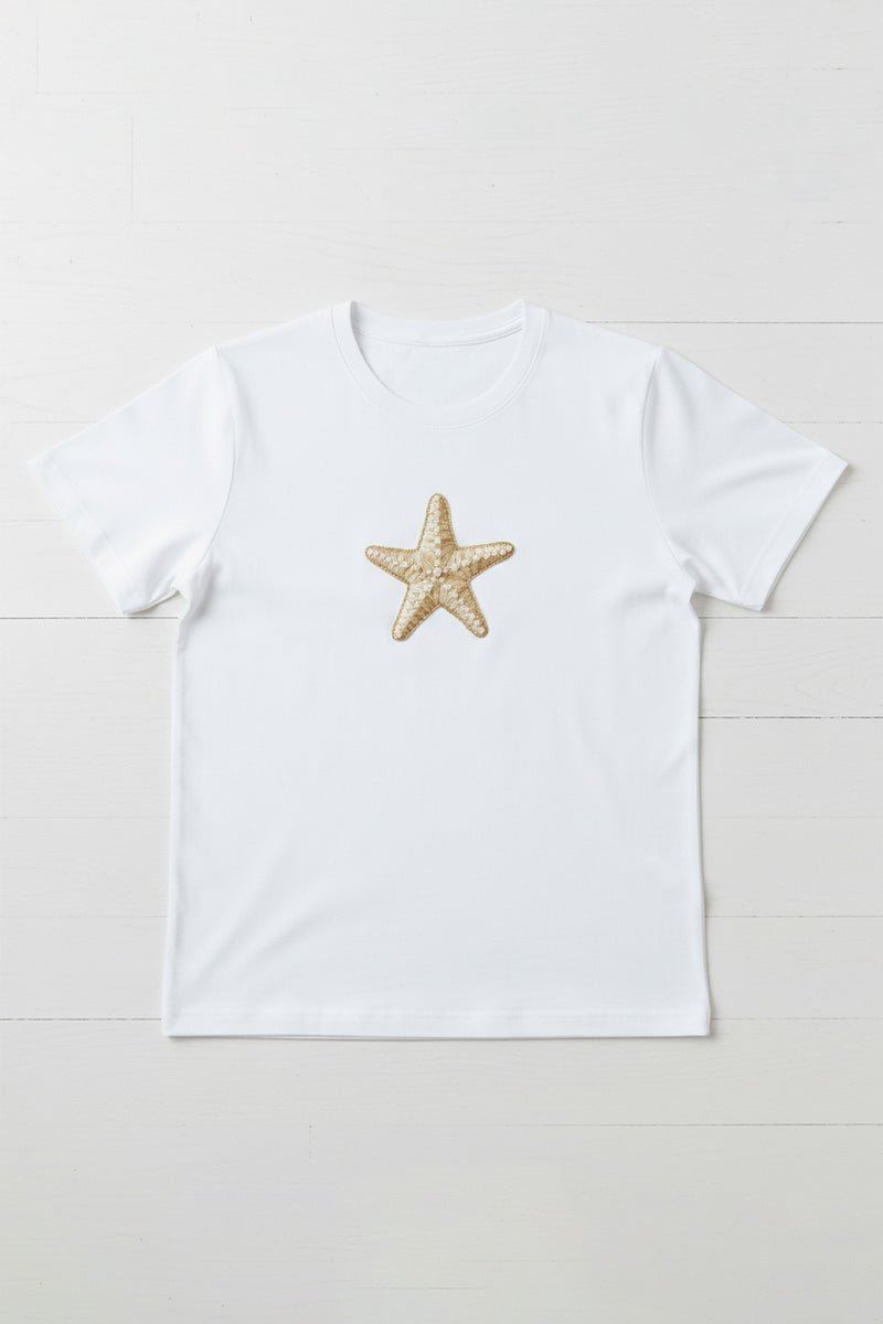 Golden Starfish Embroidered T-Shirt