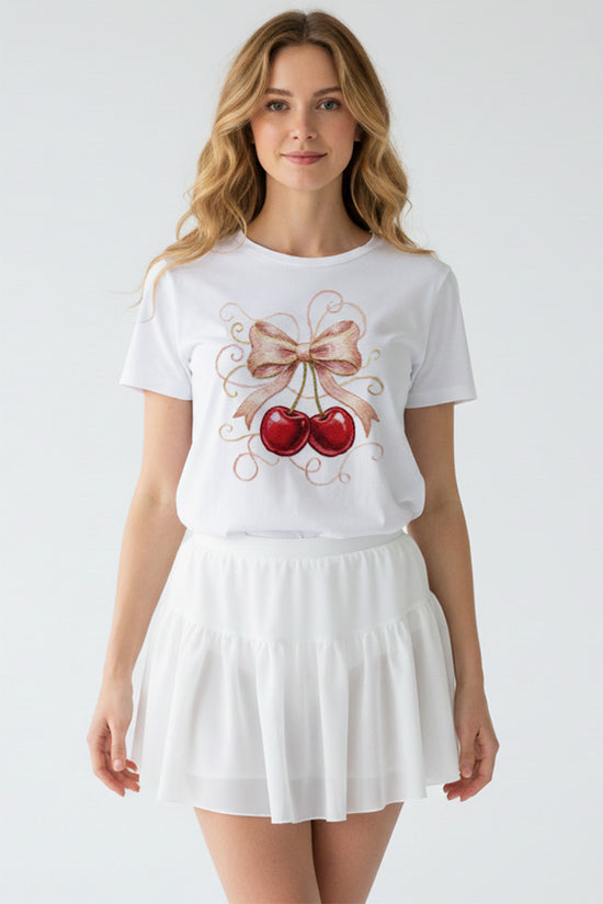 Cherry Bow Embroidered T-Shirt