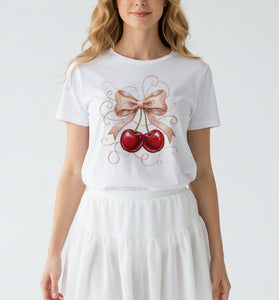 Cherry Bow Embroidered T-Shirt