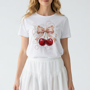 Cherry Bow Embroidered T-Shirt