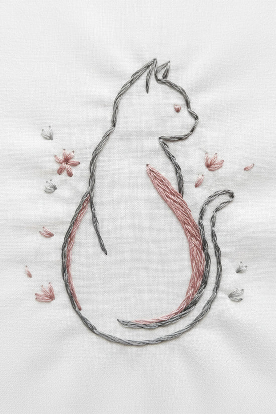 Graceful Cat Embroidered T-Shirt