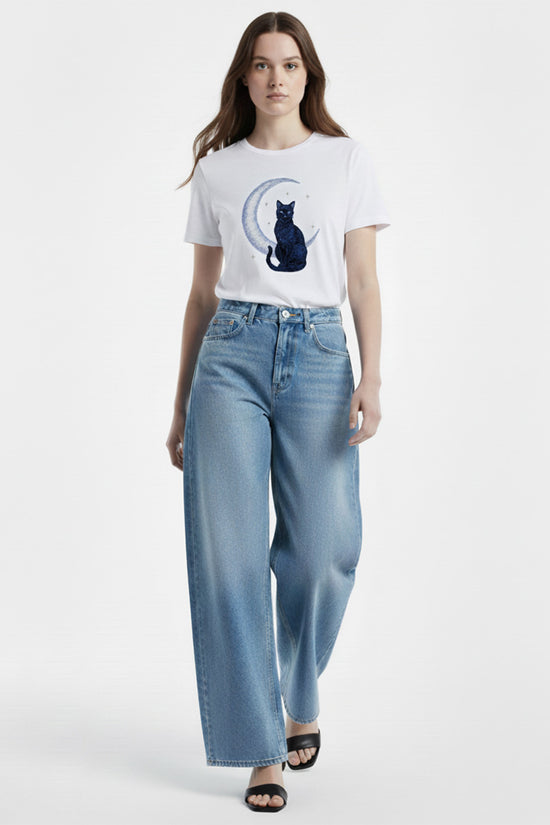 Moon Cat Embroidered T-Shirt