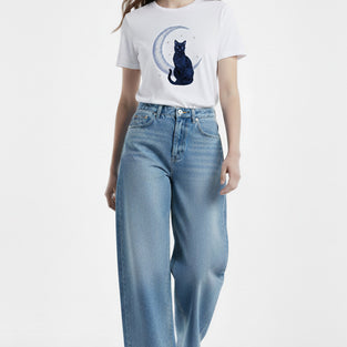 Moon Cat Embroidered T-Shirt