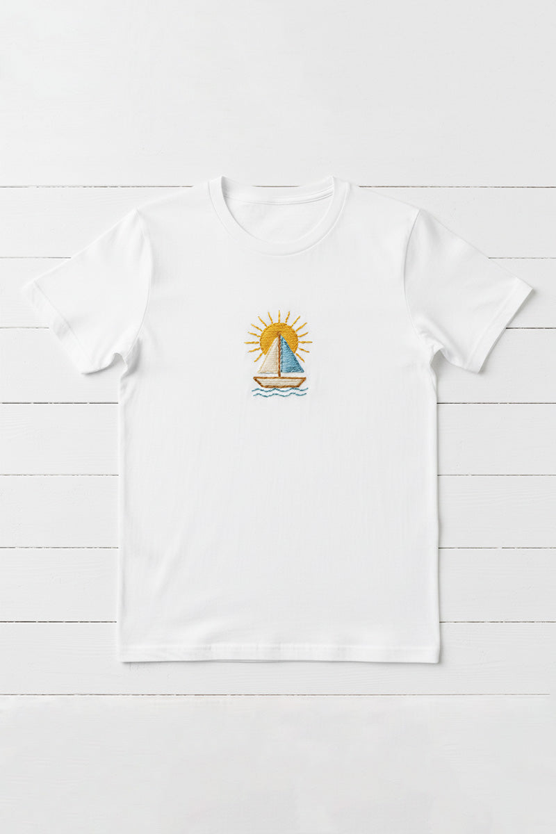 Sailing Sunrise Embroidered T-Shirt