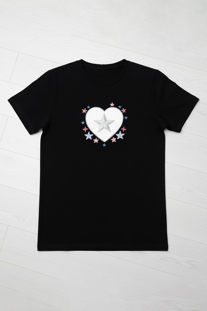Heart Star Embroidered T-Shirt