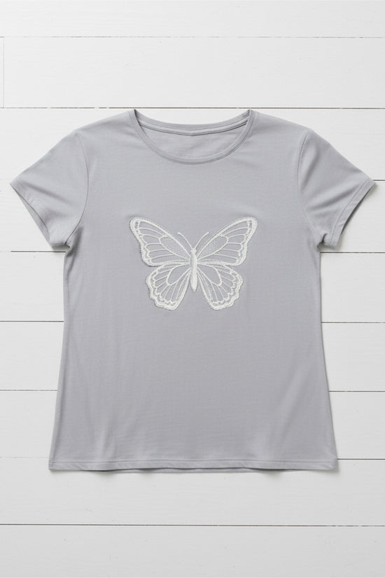 Elegant Butterfly Embroidered T-Shirt