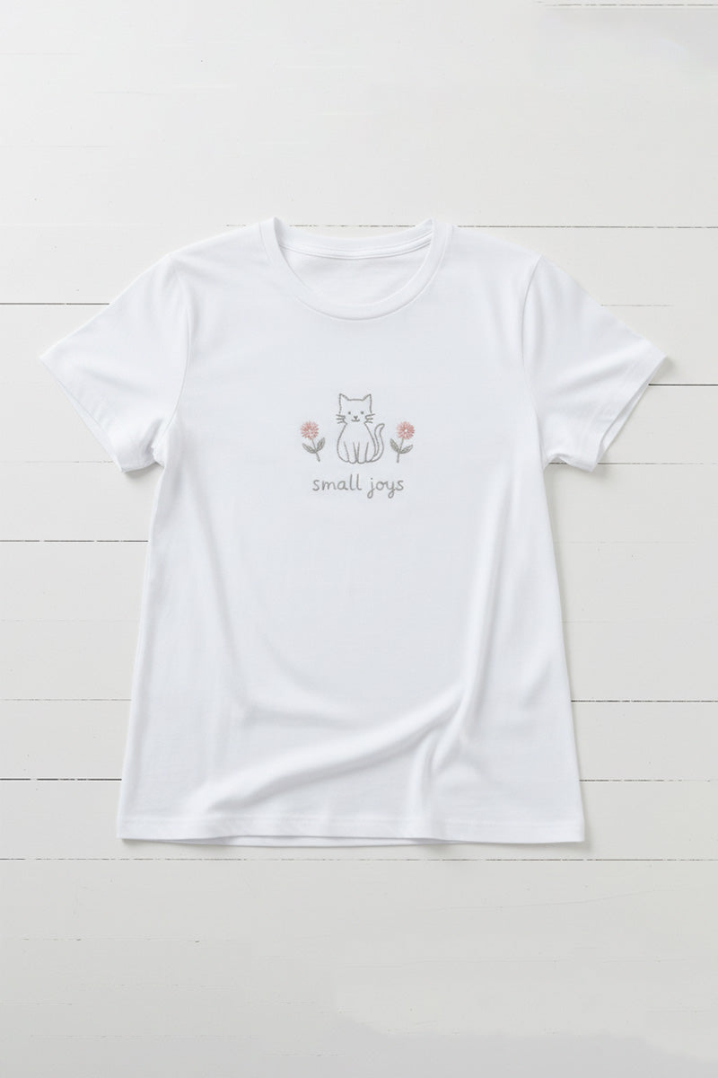 Small Joys Cat Embroidered T-Shirt