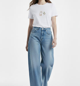 Cat & Leaf Embroidered T-Shirt