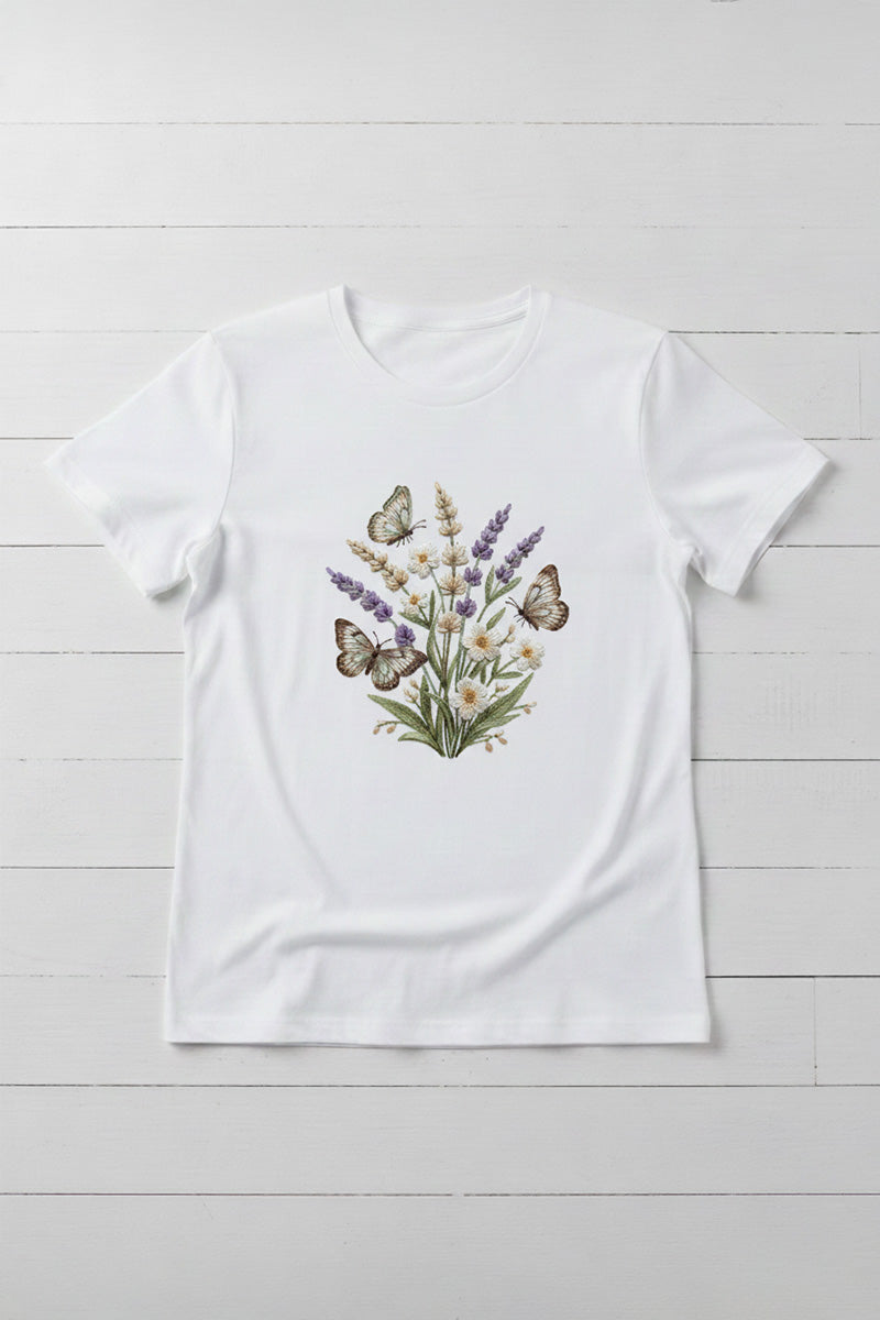 Lavender Meadow Embroidered T-Shirt