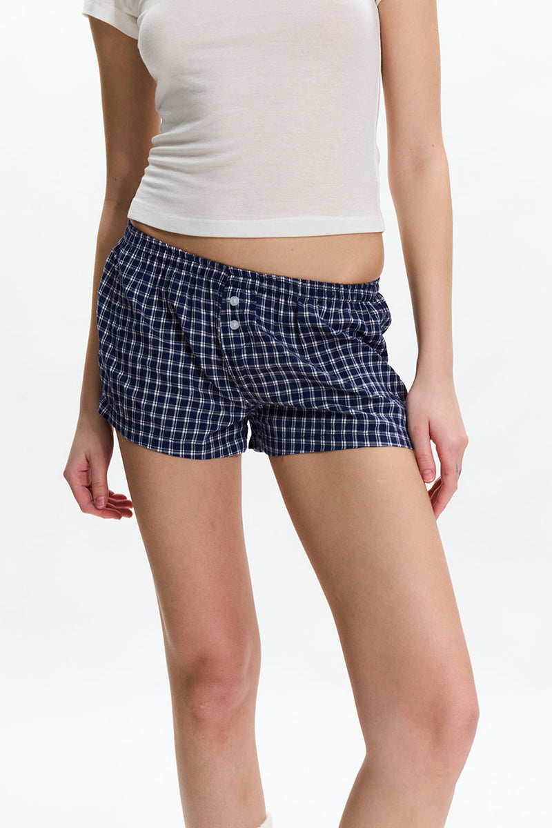 Plaid Buttoned Lounge Shorts