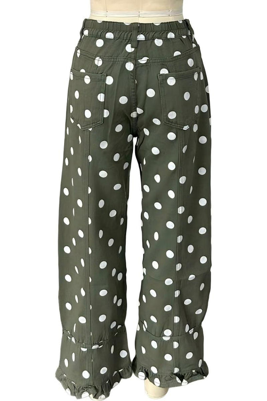 Polka Dot Ruffle Hem Baggy Jeans