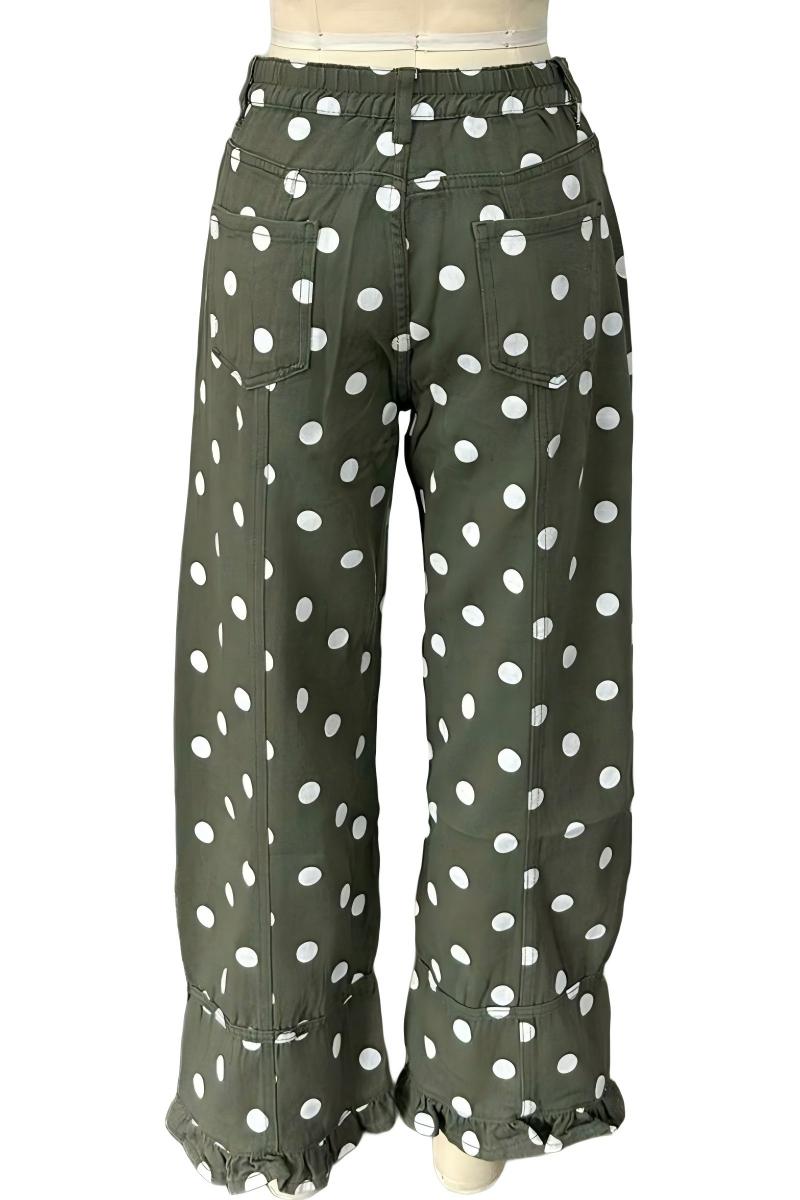Polka Dot Ruffle Hem Baggy Jeans
