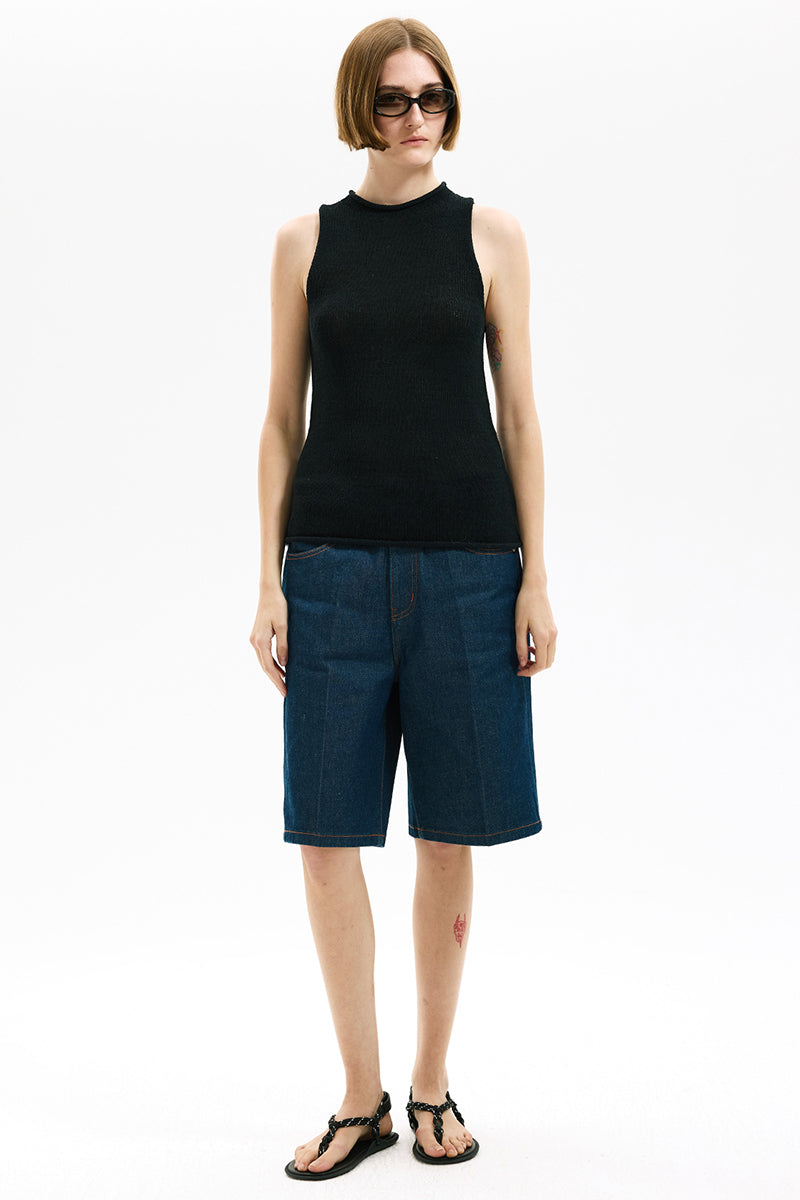 Sleeveless Ribbed Knit Casual Top
