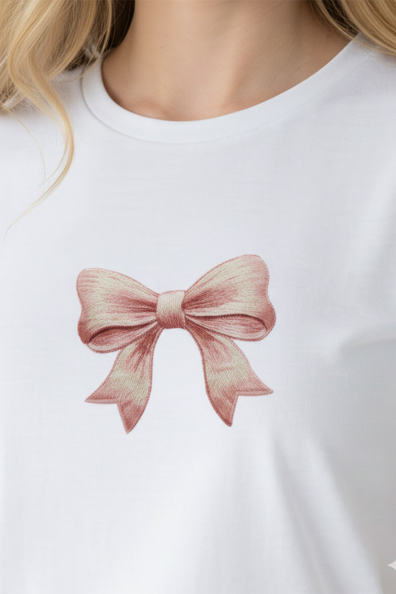 Soft Bow Embroidered T-Shirt