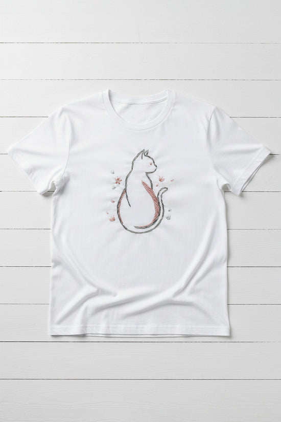 Graceful Cat Embroidered T-Shirt