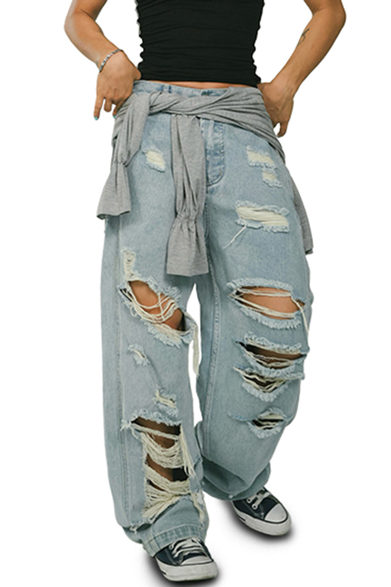 Distressed Oversized Ripped Jeans