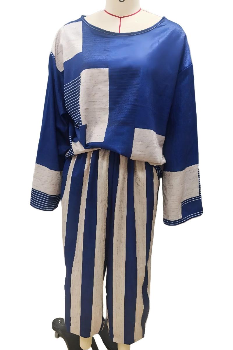 Geometric Patchwork Oversized Pants Set