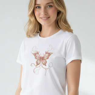 Blush Butterfly Embroidered T-Shirt
