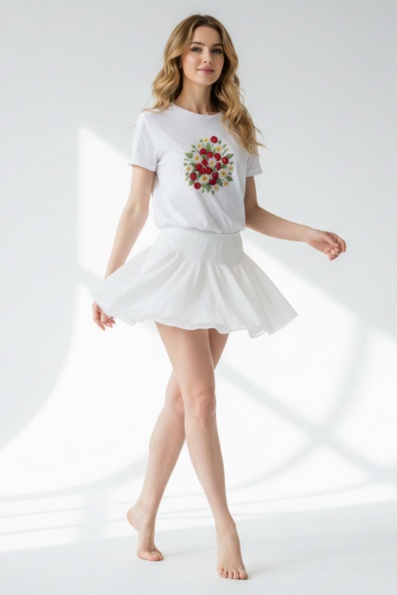 Cherry Bloom Embroidered T-Shirt