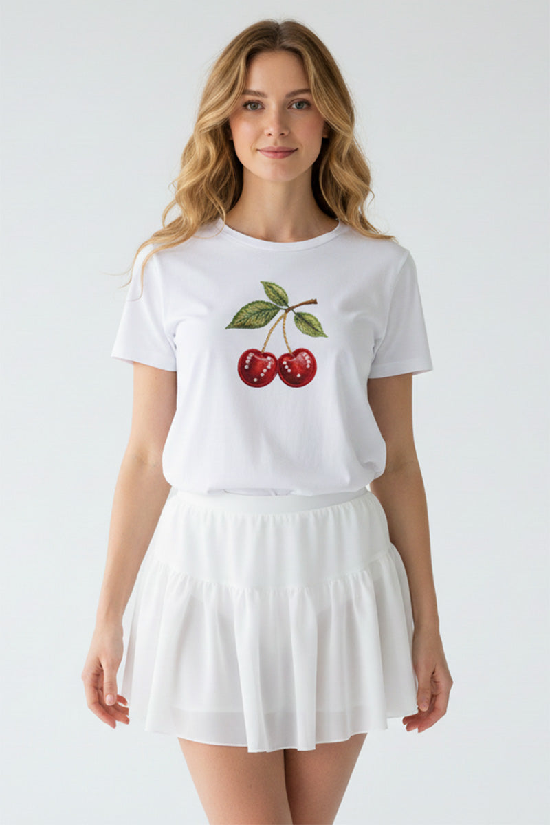 Cherry Leaf Embroidered T-Shirt