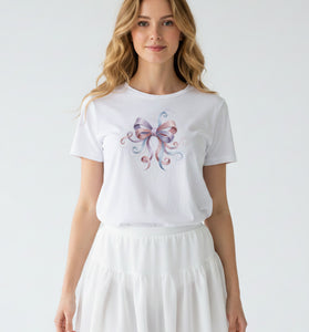 Pastel Ribbon Embroidered T-Shirt