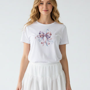 Pastel Ribbon Embroidered T-Shirt
