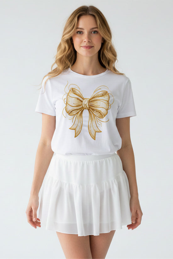 Golden Bow Embroidered T-Shirt