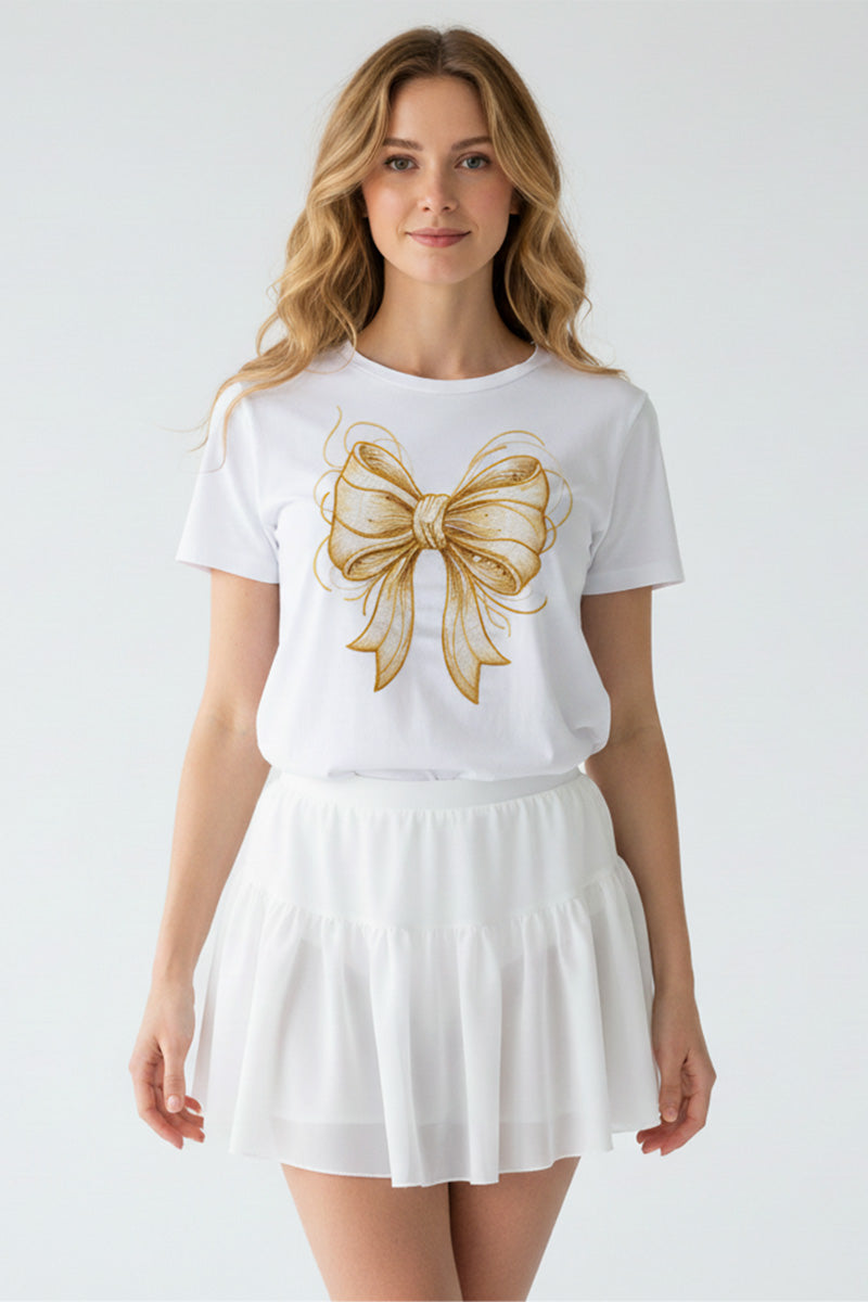 Golden Bow Embroidered T-Shirt