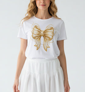 Golden Bow Embroidered T-Shirt