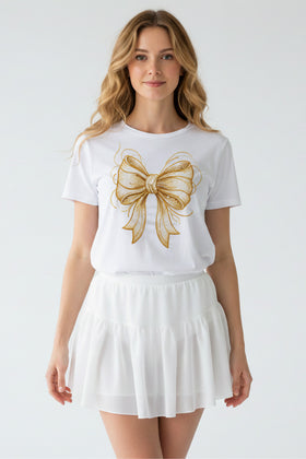 Golden Bow Embroidered T-Shirt