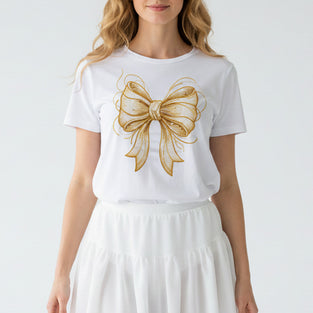 Golden Bow Embroidered T-Shirt
